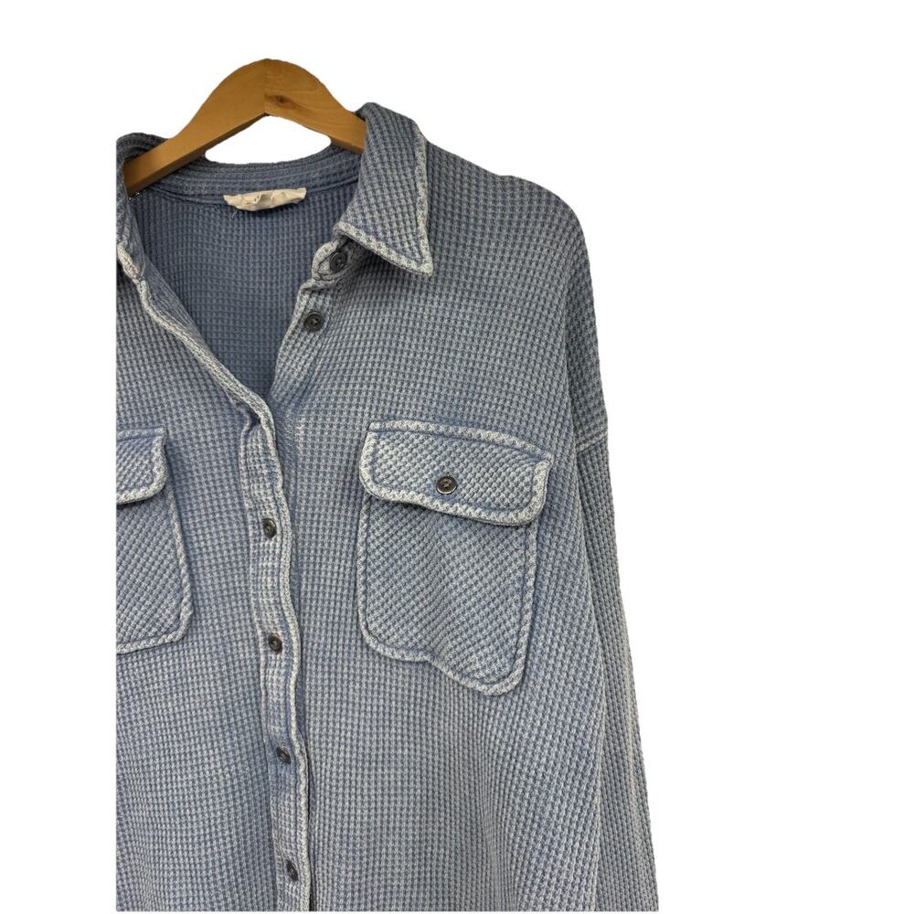 Hippie Rose Boutique Blue Waffle Knit Oversized Button Shirt Jacket Women’s M - Picture 4 of 7